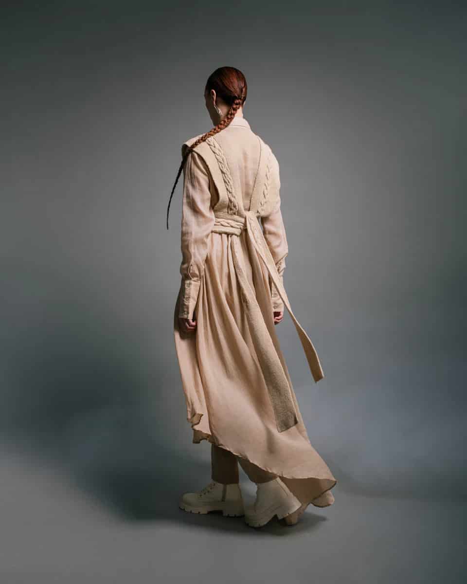 ASYMMETRICAL WAVES NECK SHIRT LINEN DRESS - miniatura 4