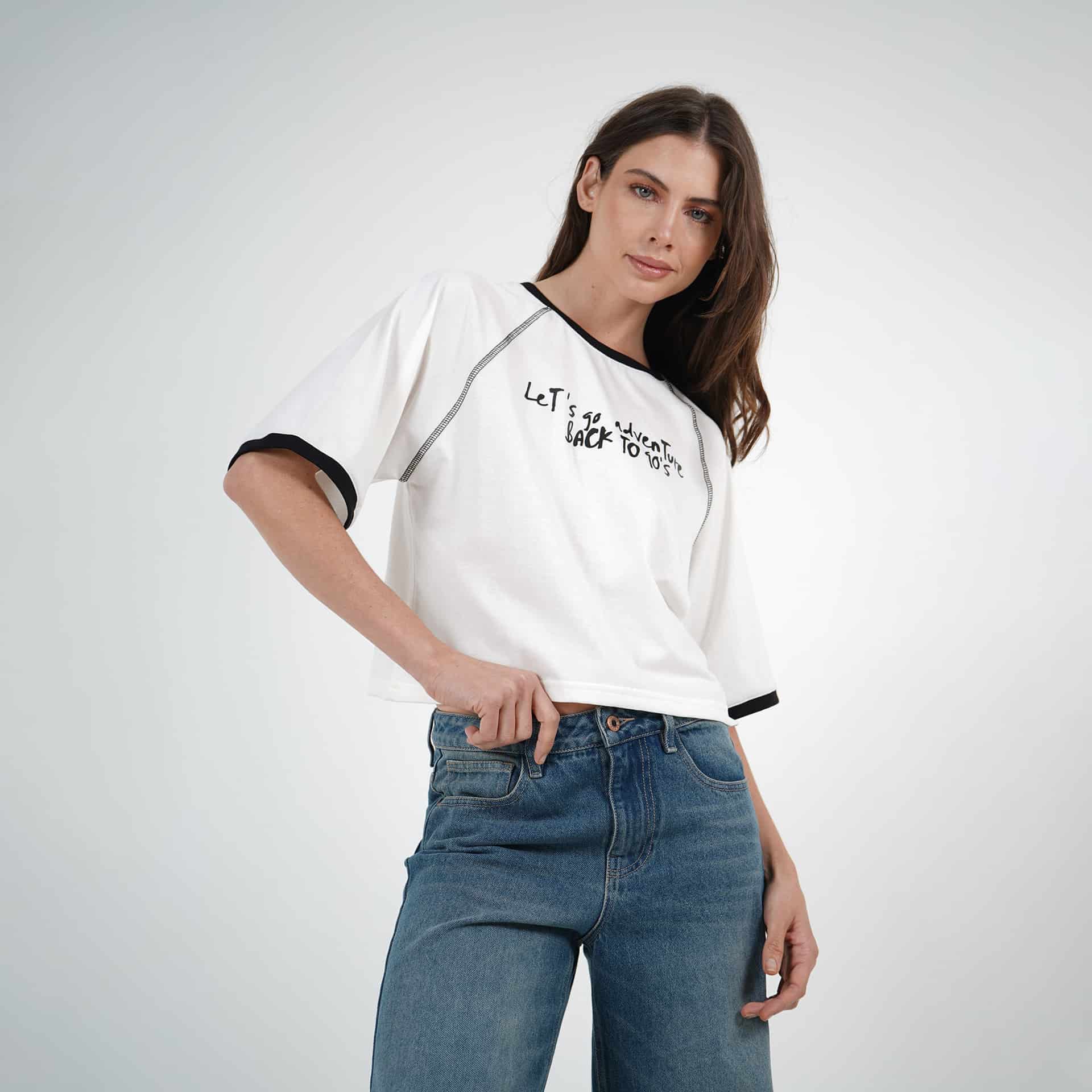 Camiseta cuello redondo manga corta ranglán estampado Le'ts go - miniatura 1