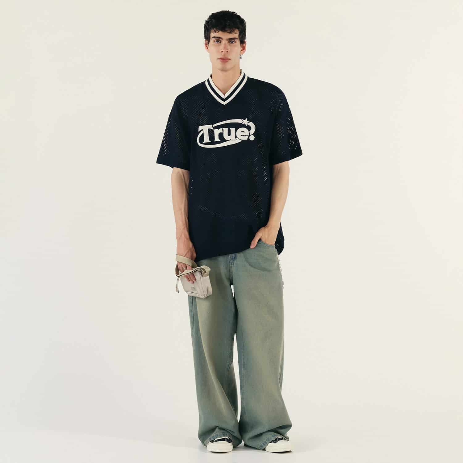 Oversized Knitted Jersey - Navy Blue - miniatura 5