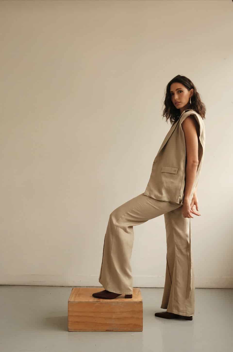 Blazer Vest Sera de lino | Mocca - miniatura 5