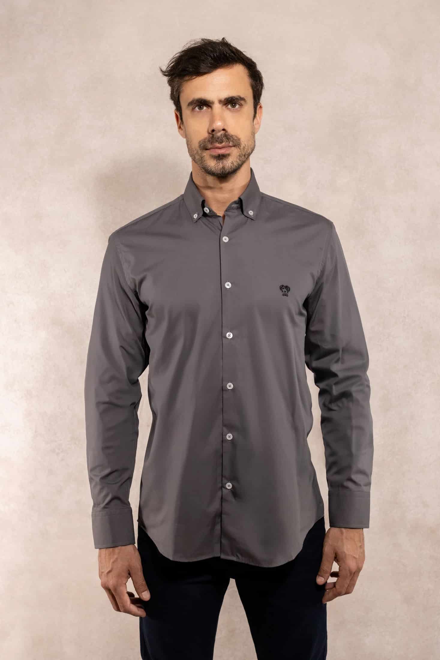 Camisa Antimanchas Popelina Gris Oscuro - Talla Regular - miniatura 1