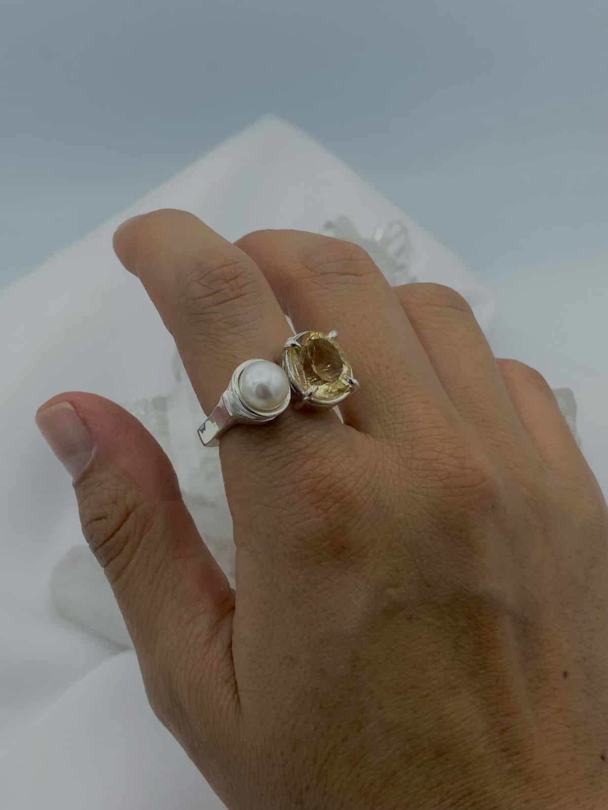 Anillo Doble Citrino y perla Colección Armonía Dual - miniatura 2