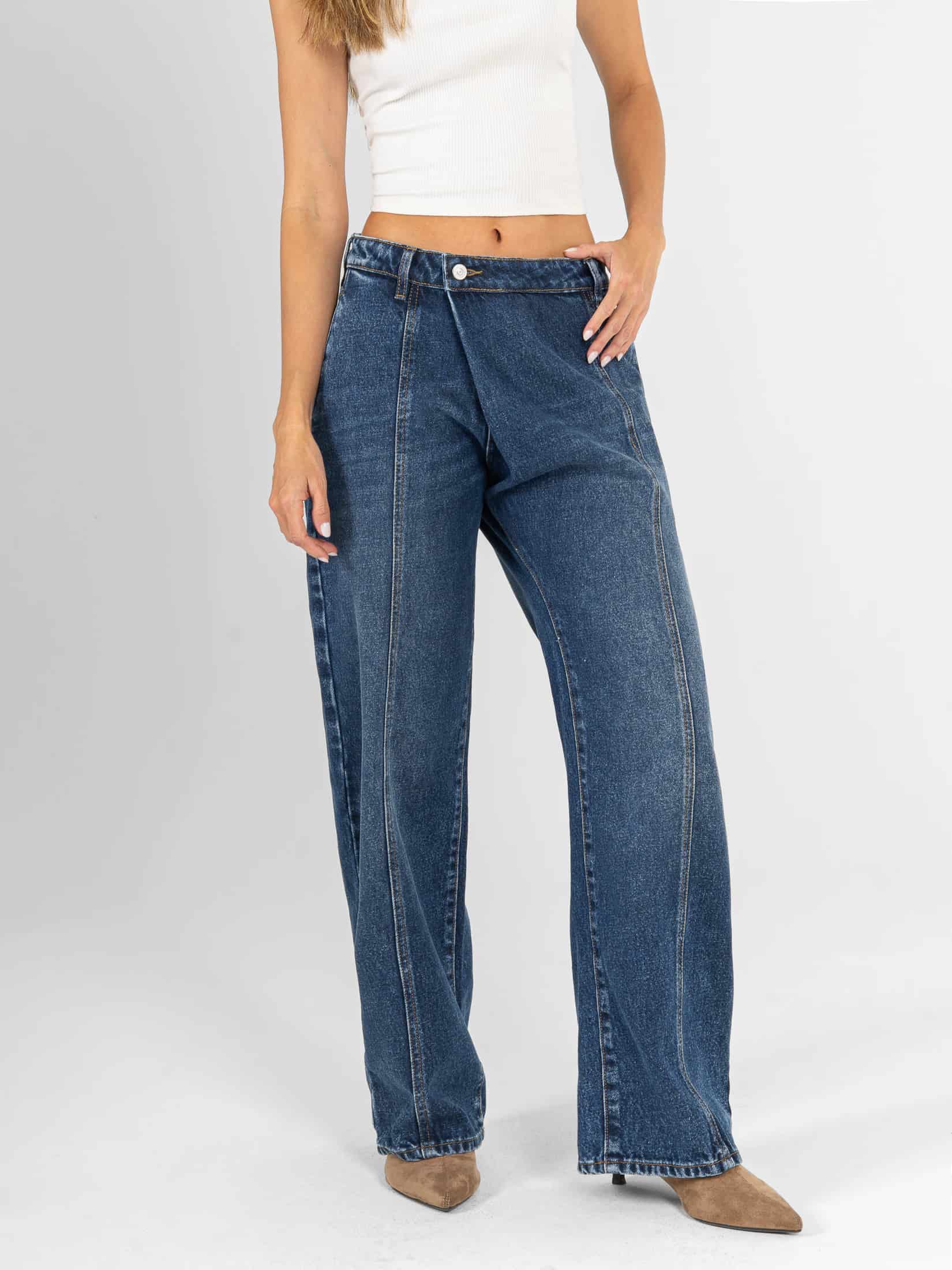Ref: 066449 Jean wide leg, rígido, detalle delantero, tiro alto, tono azul oscuro. - miniatura 3