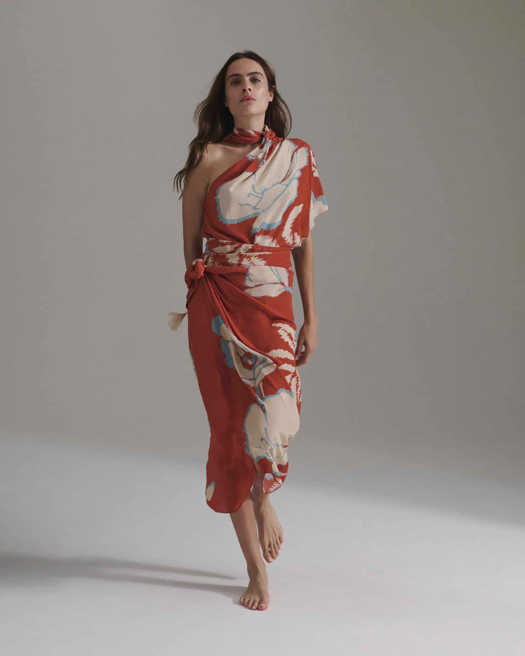 Chiminango Crepe Chine Blouse / Orange Gladiolos - miniatura 4