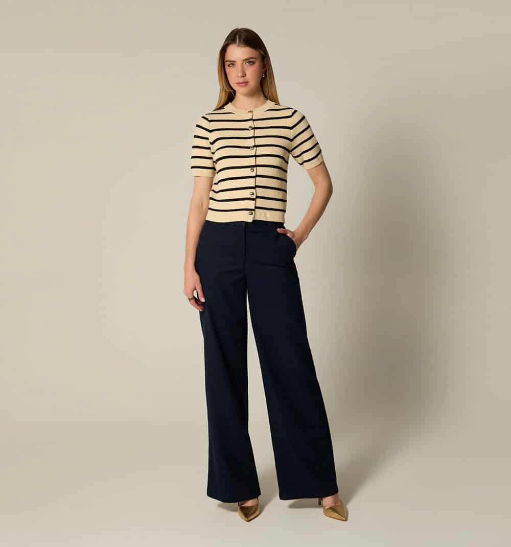 Blusa m/c rayas con botón joya - miniatura 1