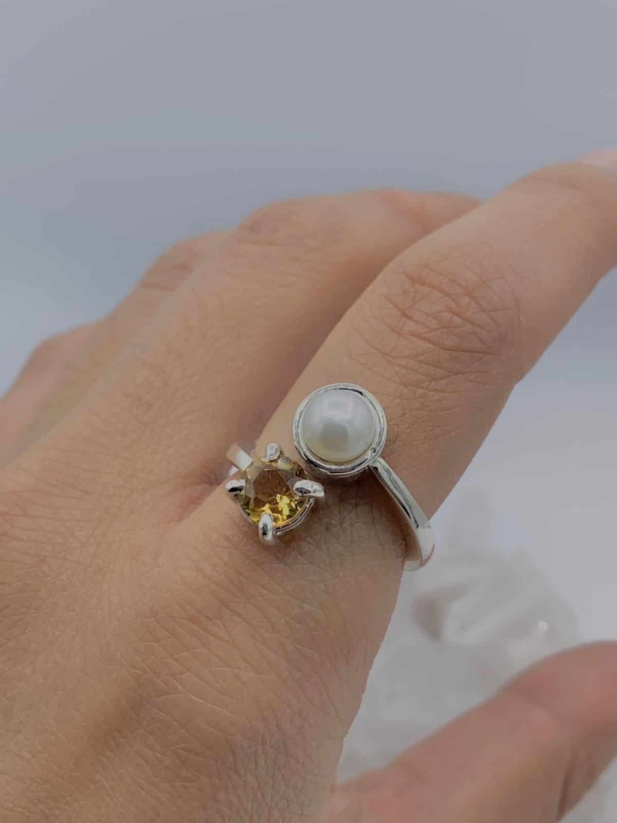Anillo Doble Citrino y Perla mini Colección Armonía Dual - miniatura 2