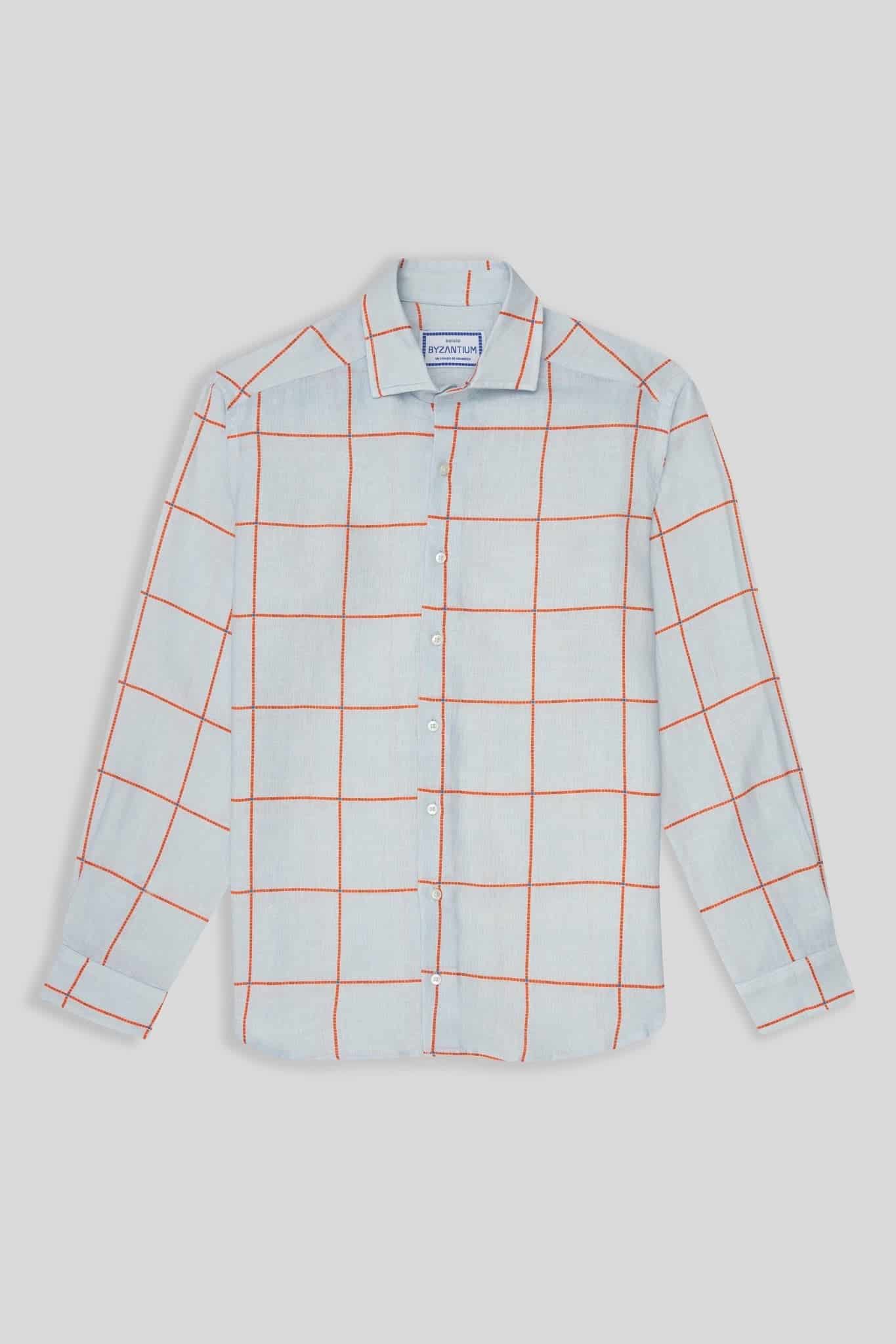 Men's linen shirt blue teselas - miniatura 2