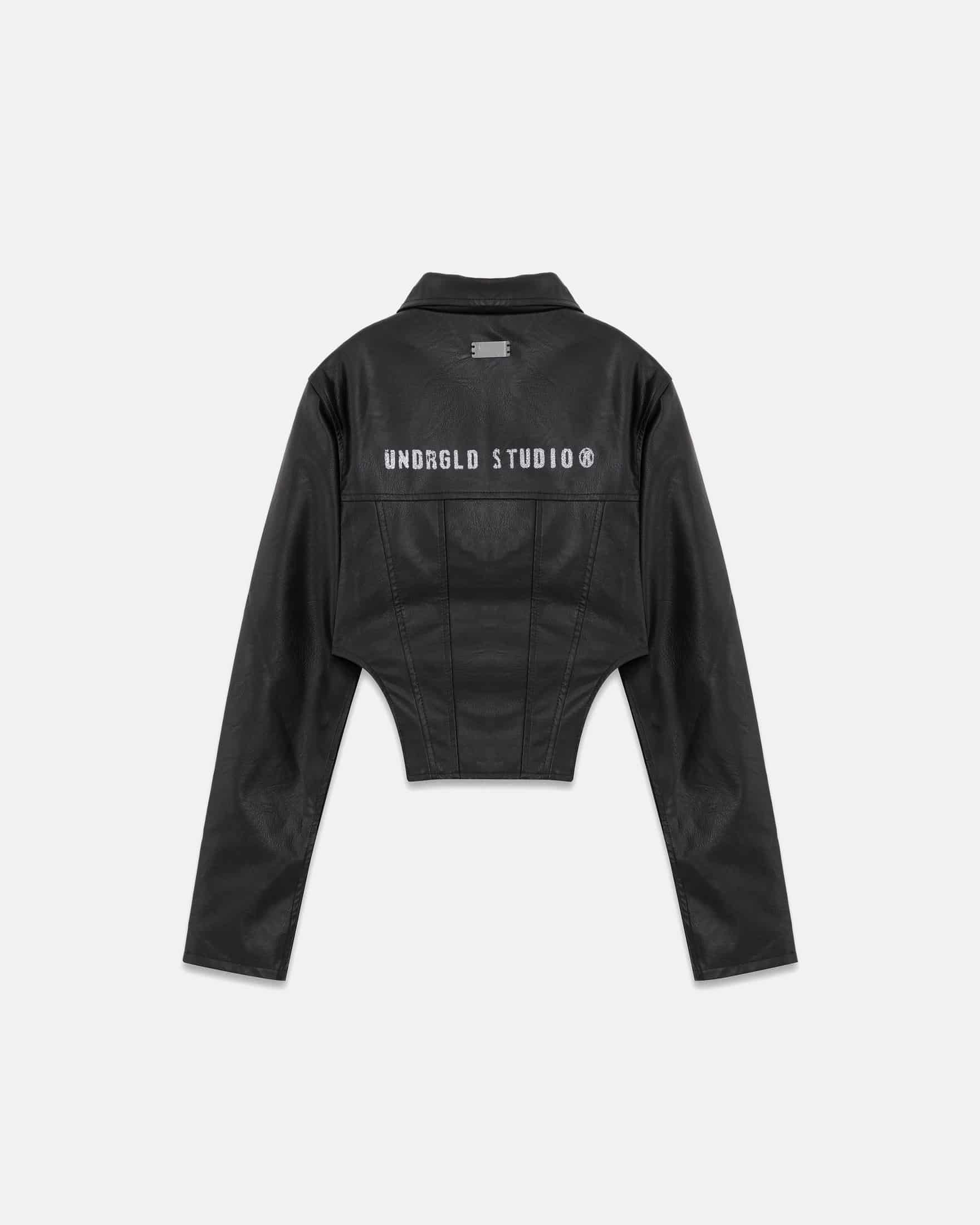 W 94' Worn Logo Pleather Aviator Jacket Black - miniatura 1