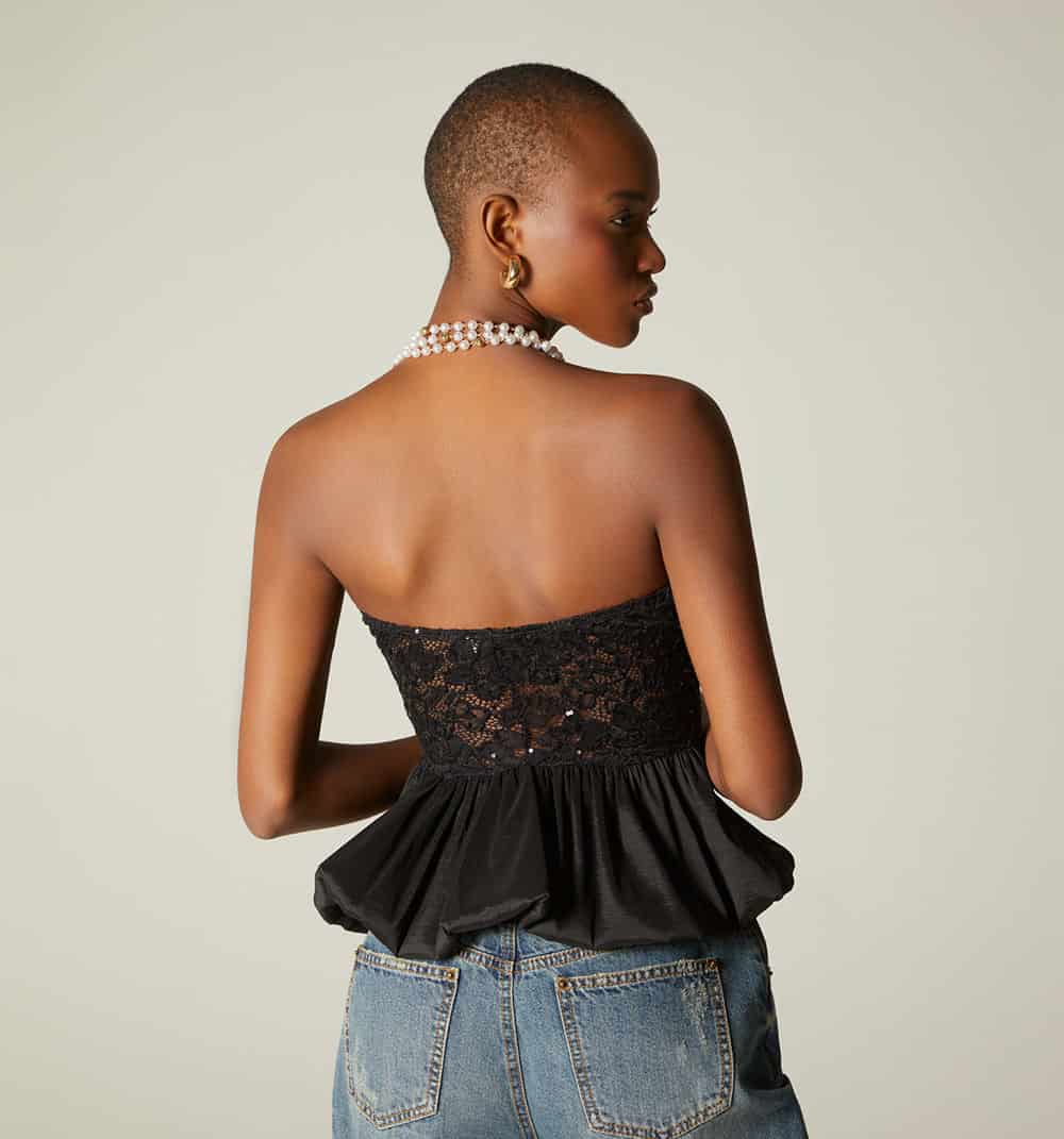 Blusa  straple con peplum - miniatura 4
