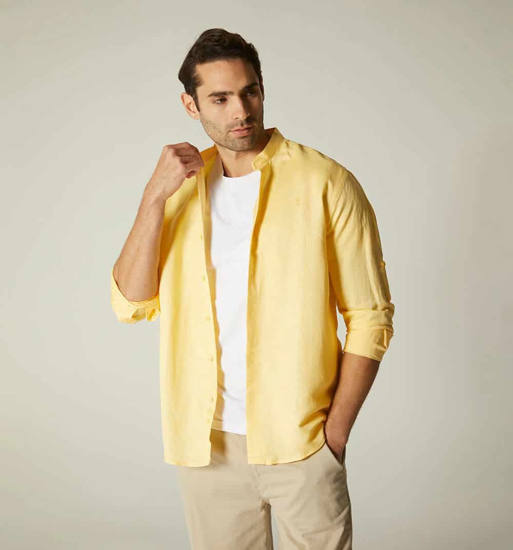 Camisa para hombre en lino cuello nerú m - miniatura 2