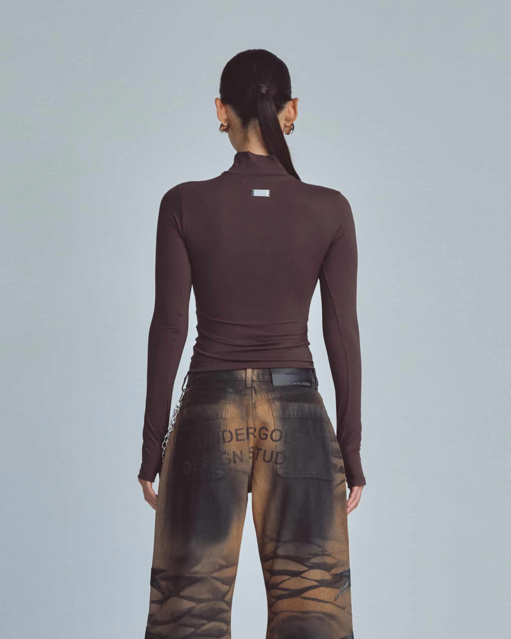 W Basics Ultra Slim Fit Tall Neck Long Sleeve Brown - miniatura 7