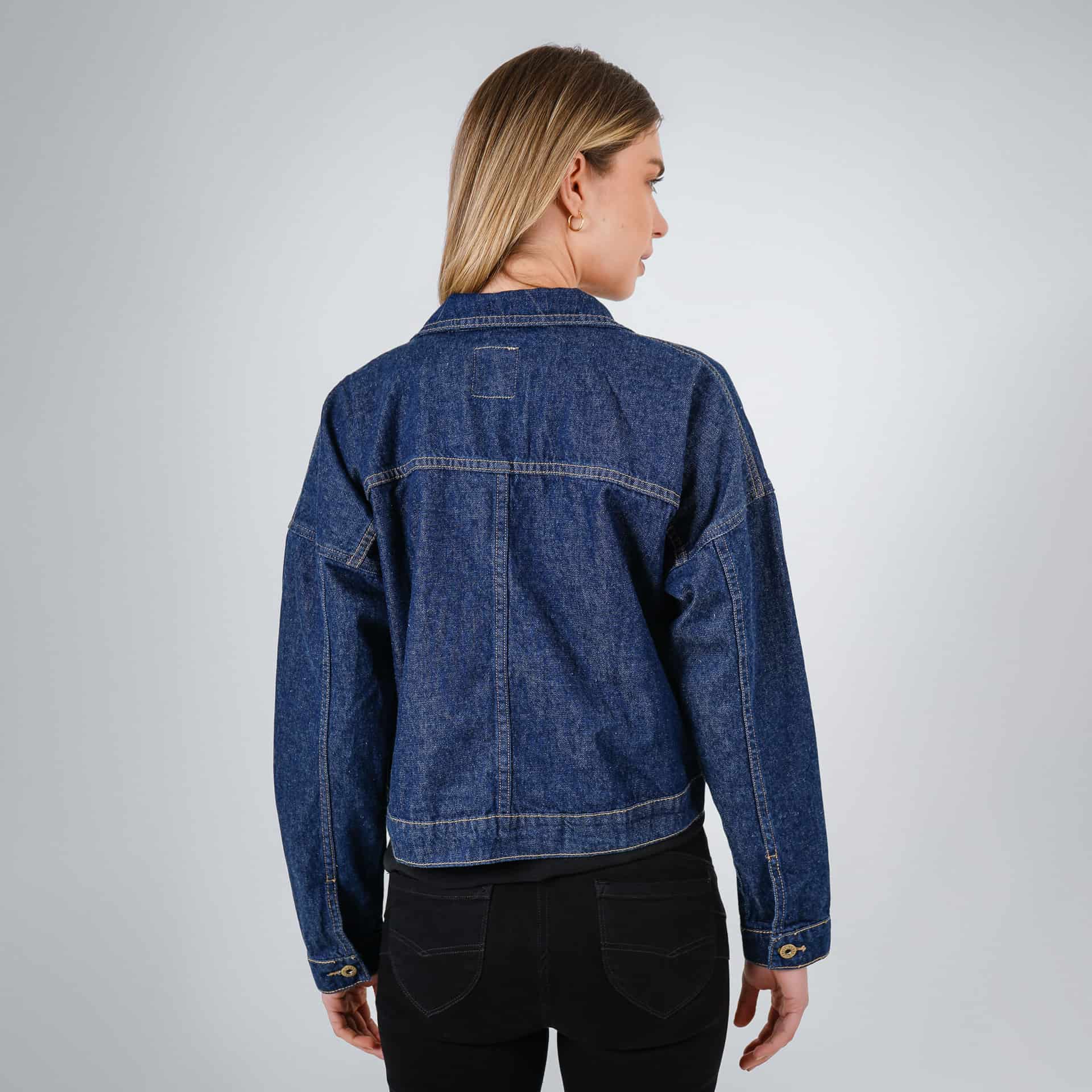 Chaqueta cazadora crop en denim cuello sport - miniatura 3