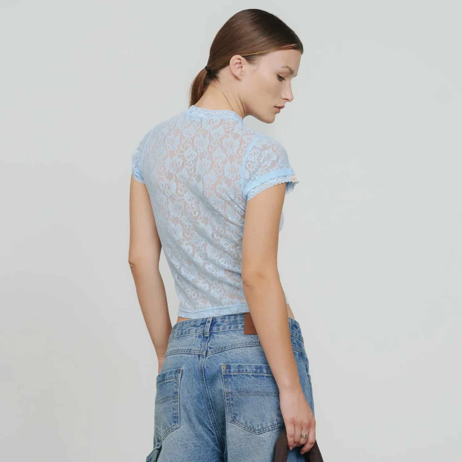 Floral Lace Baby Tee - Light Blue - miniatura 7