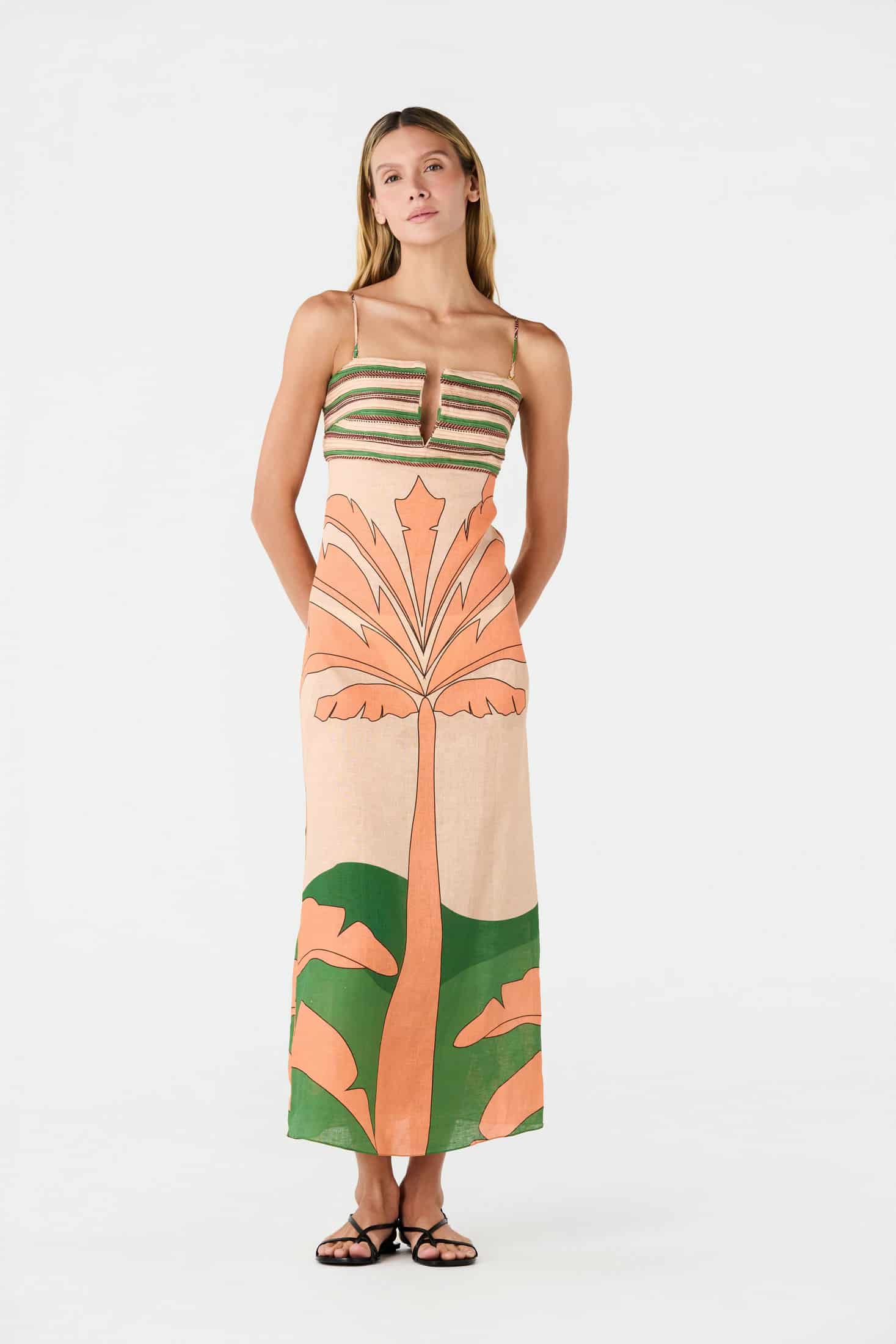Antigua Linen Midi Dress / Peach Palms - miniatura 2