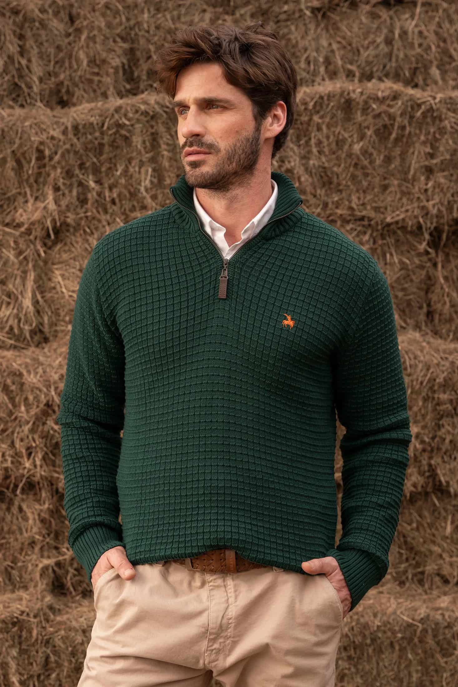 Suéter Halfzip Waffle Hombre Verde - miniatura 1
