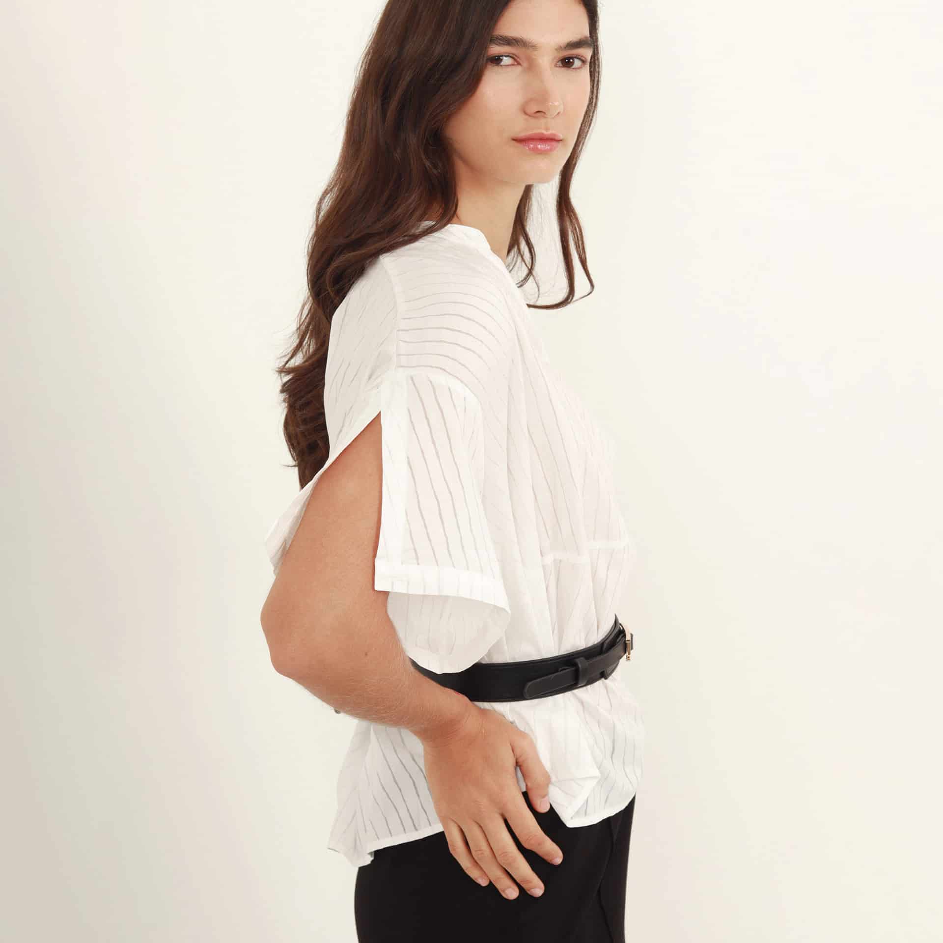 Blusa cuello V manga corta - miniatura 3
