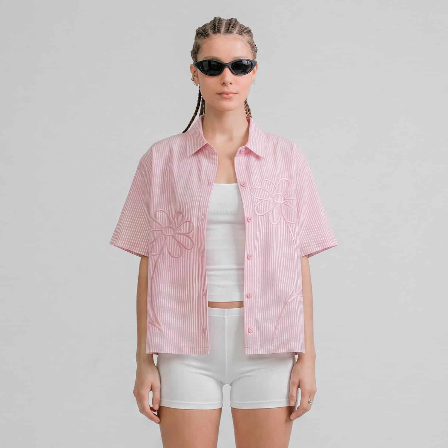 Embroidered Flower Boxy Shirt - Pink - miniatura 2
