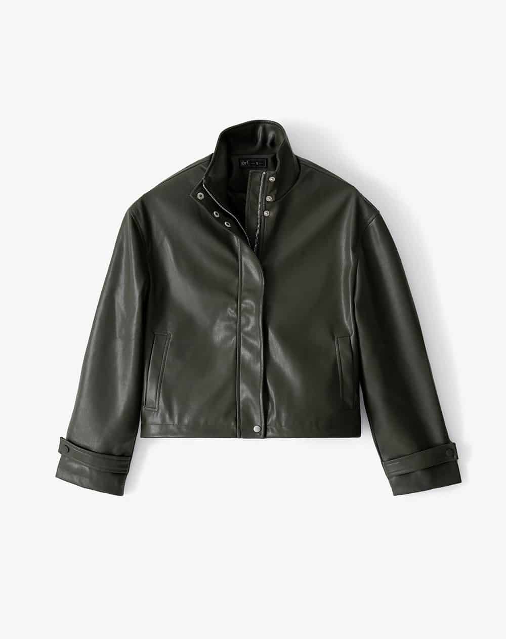 Chaqueta regular tipo cuero verde mujer - miniatura 7