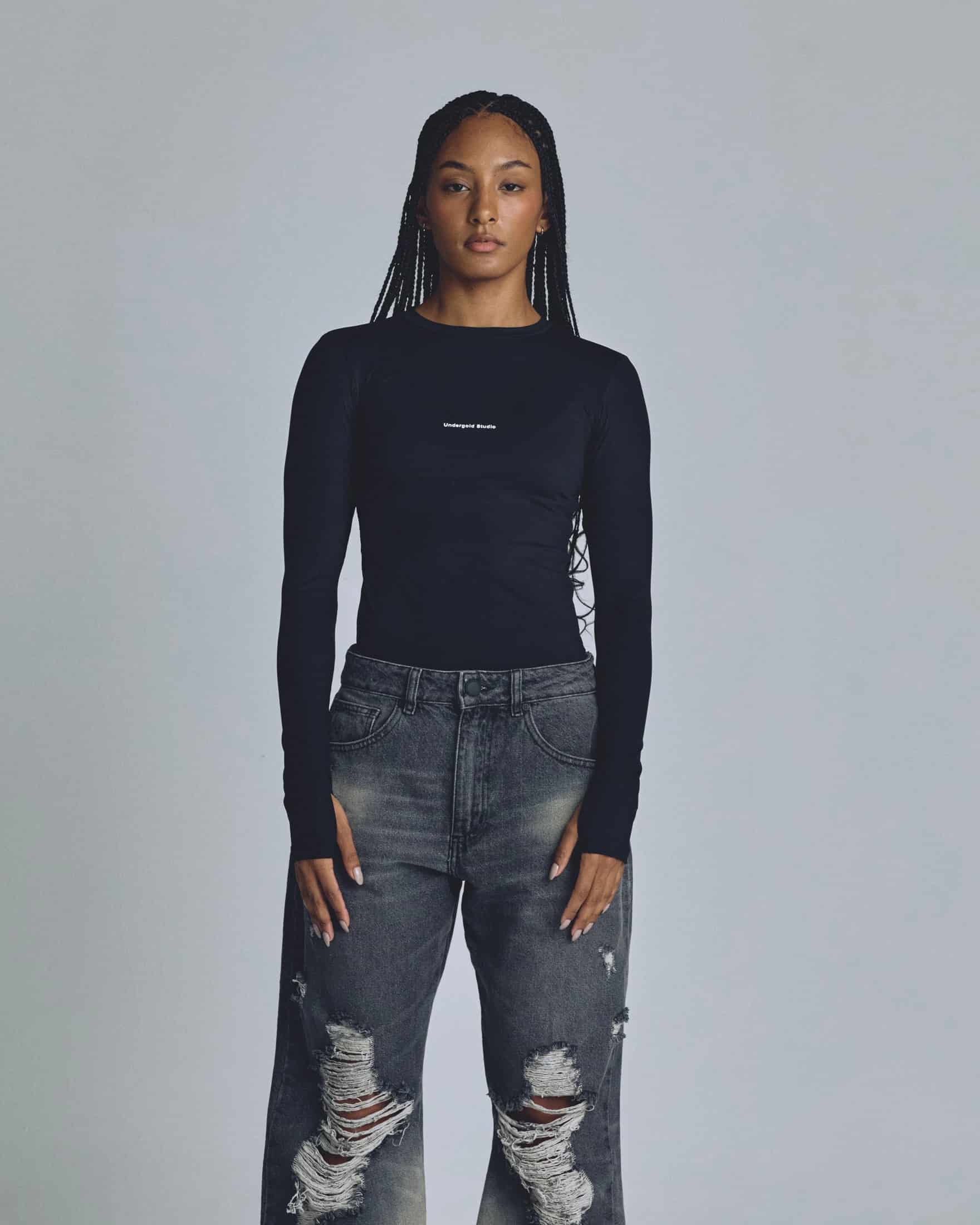 W Basics Undergold Studio Ultra Slim Long Sleeve Tee Black - miniatura 2