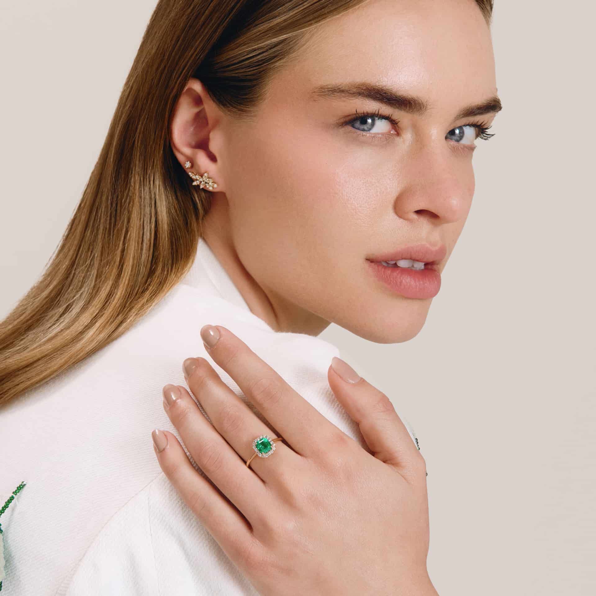 Anillo Halo Cuadrado Esmeralda premium - miniatura 2
