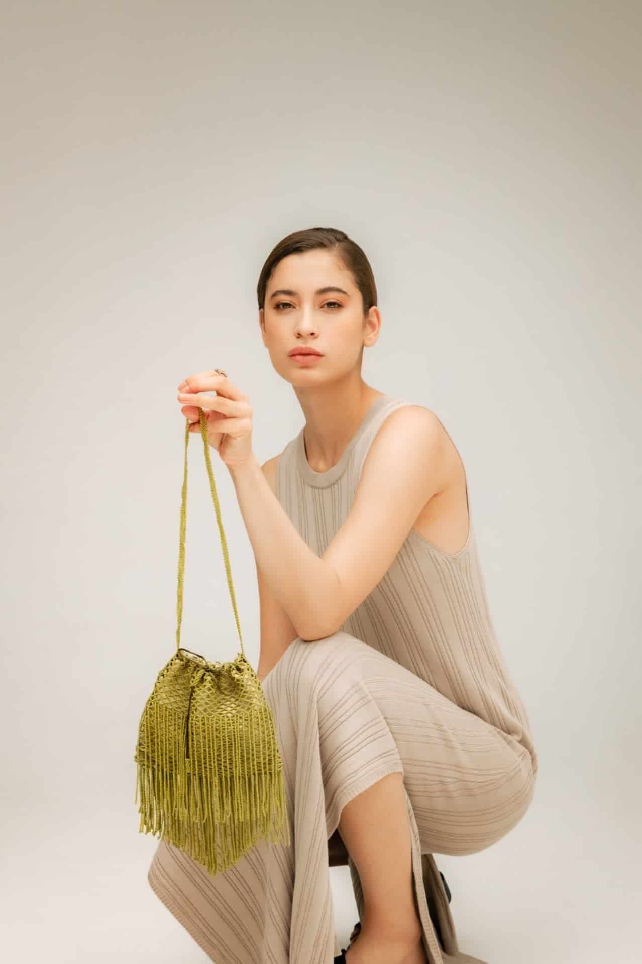 The fringe Bag (M) Olive - miniatura 2