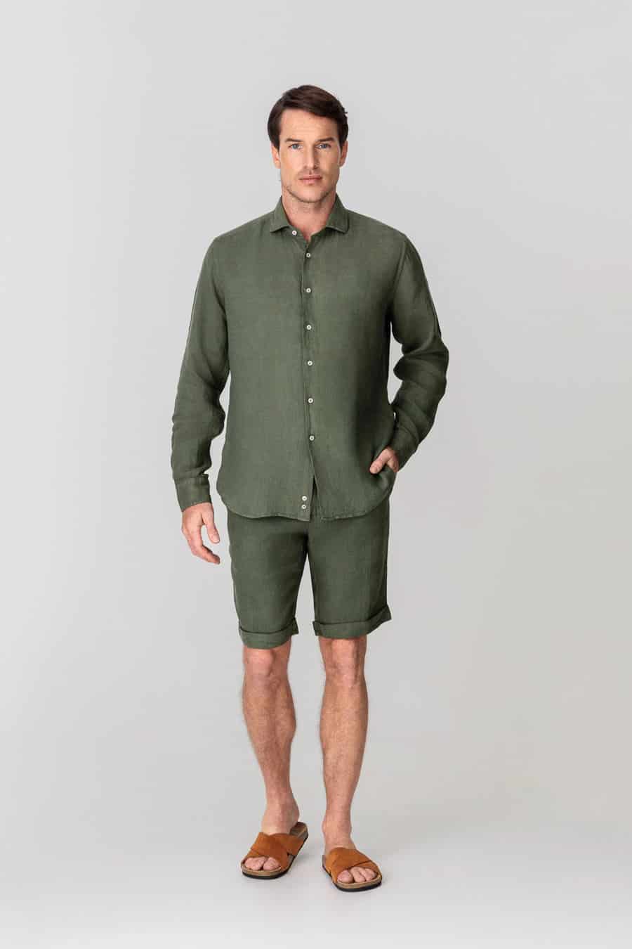 Men's linen shirt military green - miniatura 4