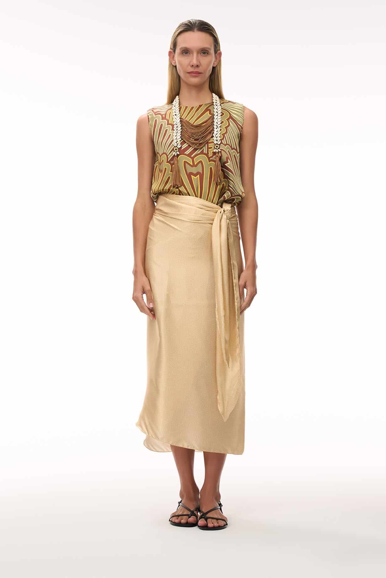 Silvia Satin Silk Blouse / Yellow Intricate Shells - miniatura 2