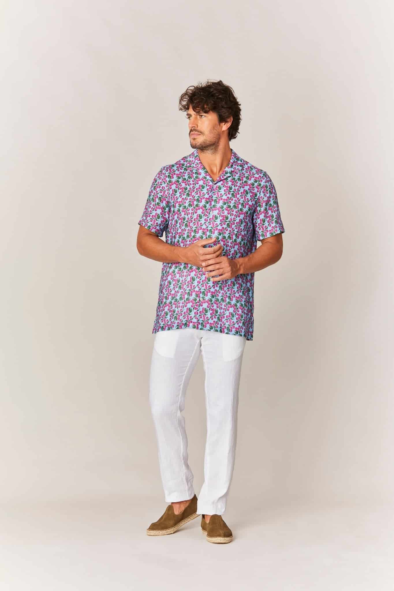Men's buril linen shirt sky blue - miniatura 2