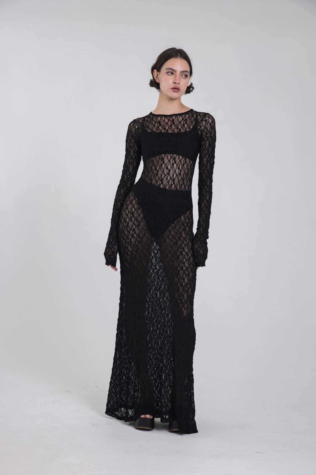 VITTORIA BLACK LACE DRESS - miniatura 5