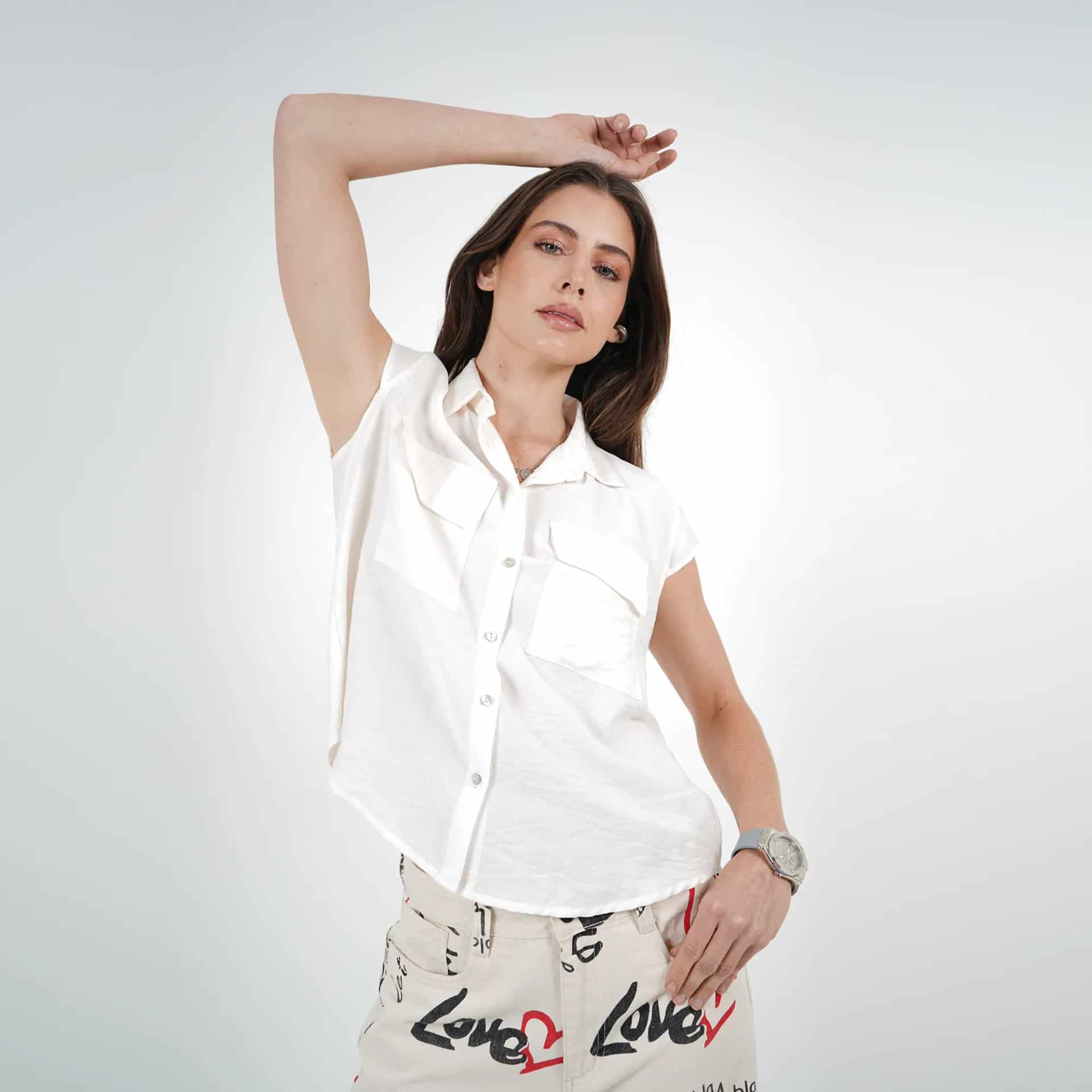 Blusa Cuello Camisero Manga Corta - miniatura 1