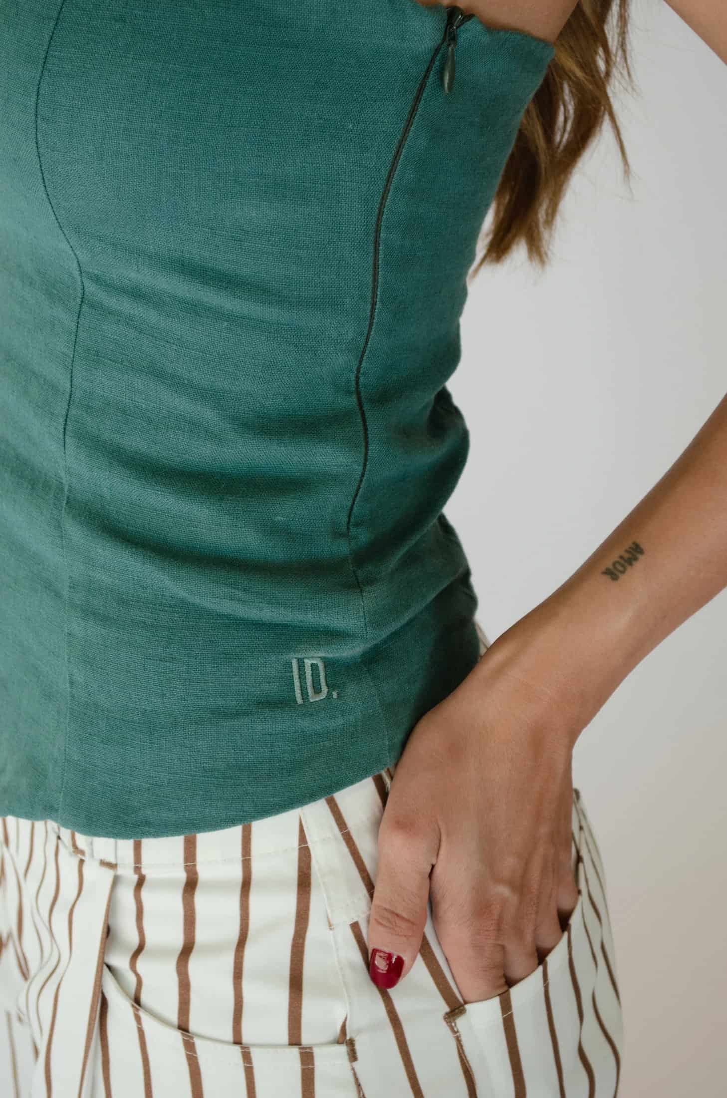 Top Corset Gema de lino | Verde pino - miniatura 3