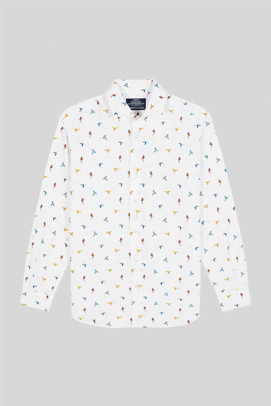 Men's cotton shirt white small macaws - miniatura 1