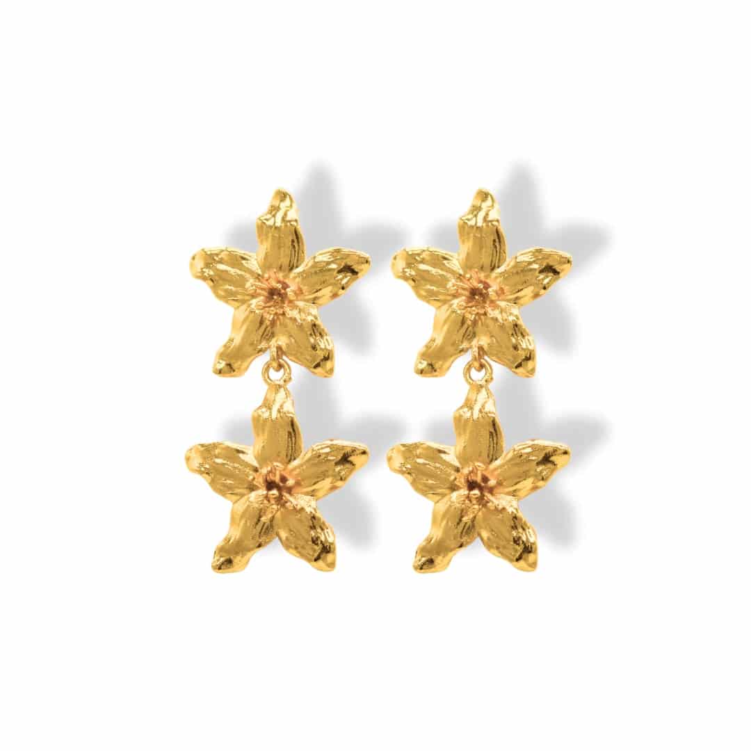 Aretes largos dobles de jazmín - miniatura 1