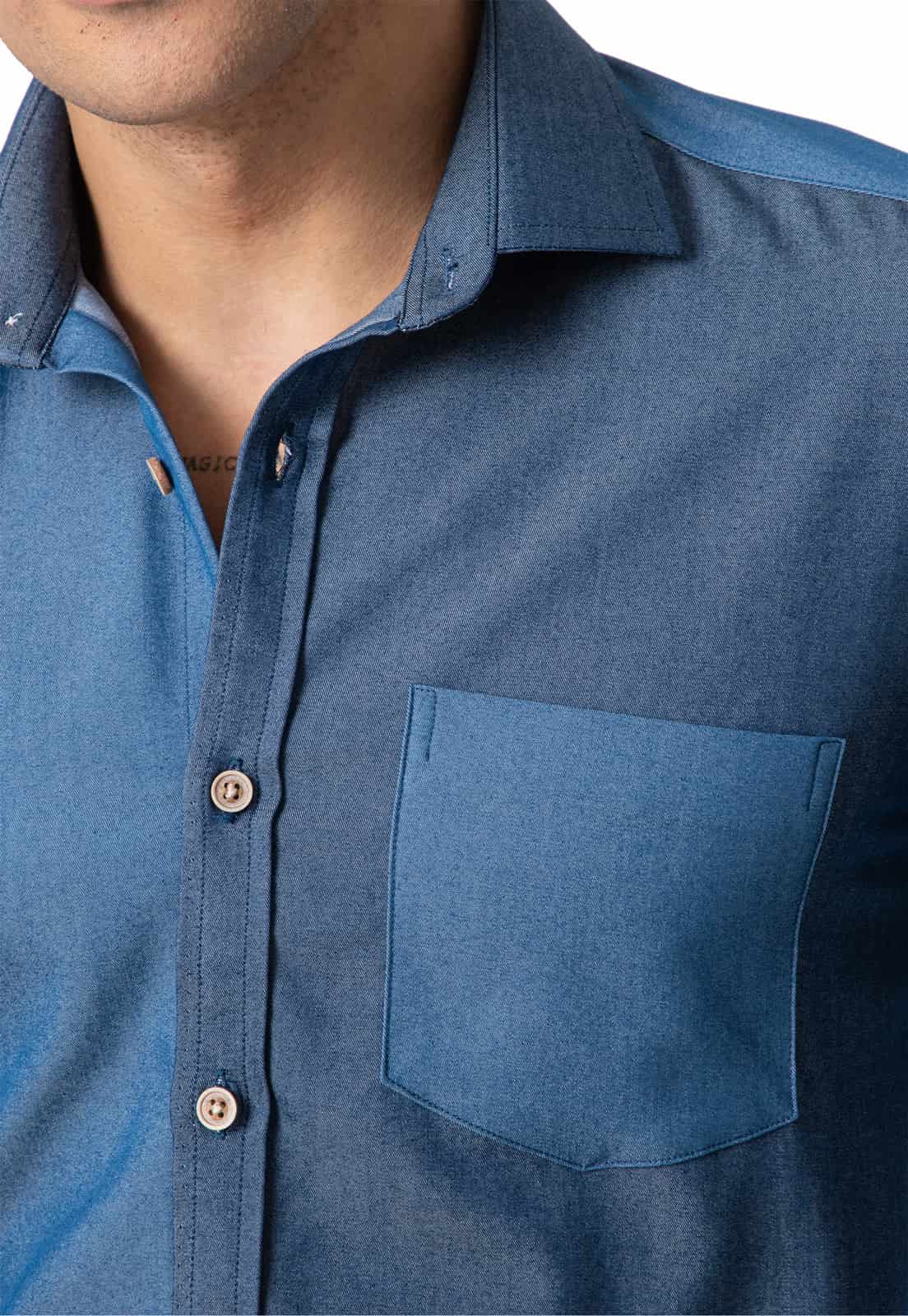 Camisa en jean patchwork con bolsillo - miniatura 5