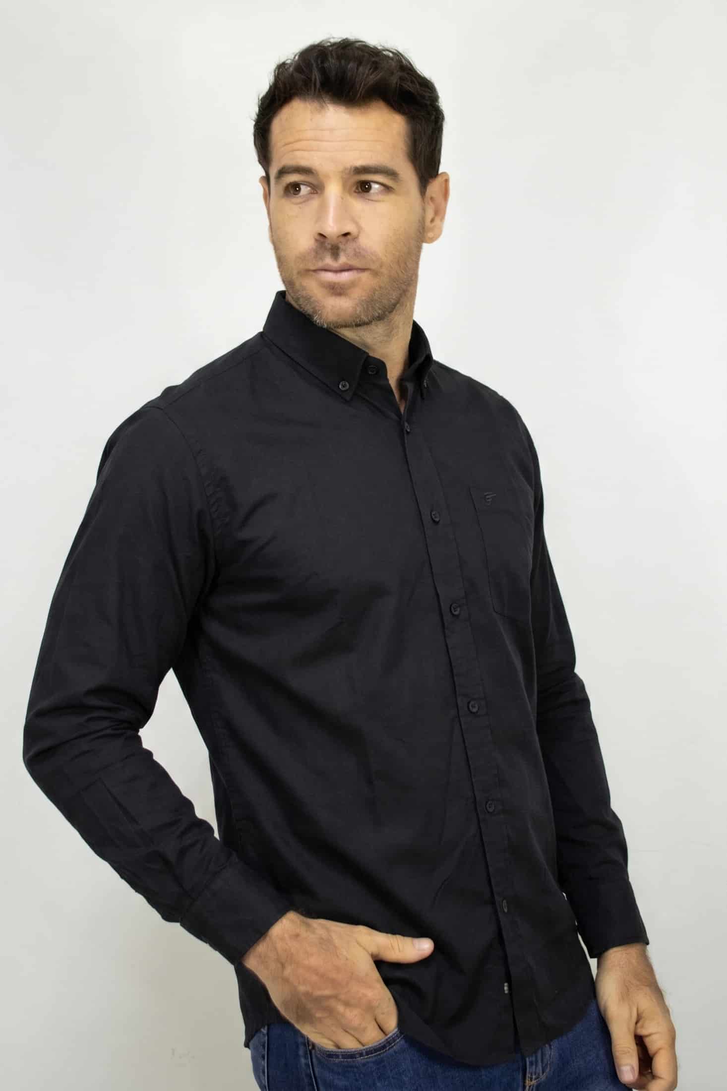 CAMISA MANGA LARGA NEGRA POPELINA PARA HOMBRE - miniatura 1