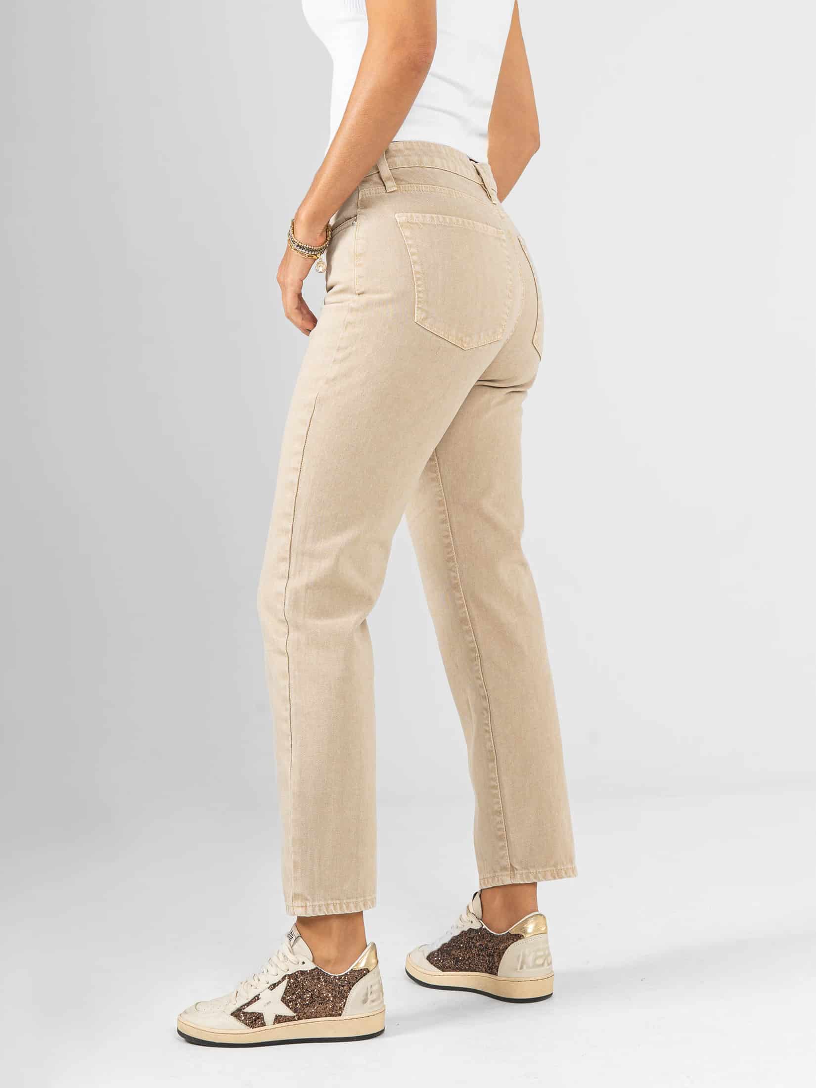 Ref: 0620526 Pantalón mom fit, rígido, tiro alto, tono caqui - miniatura 3