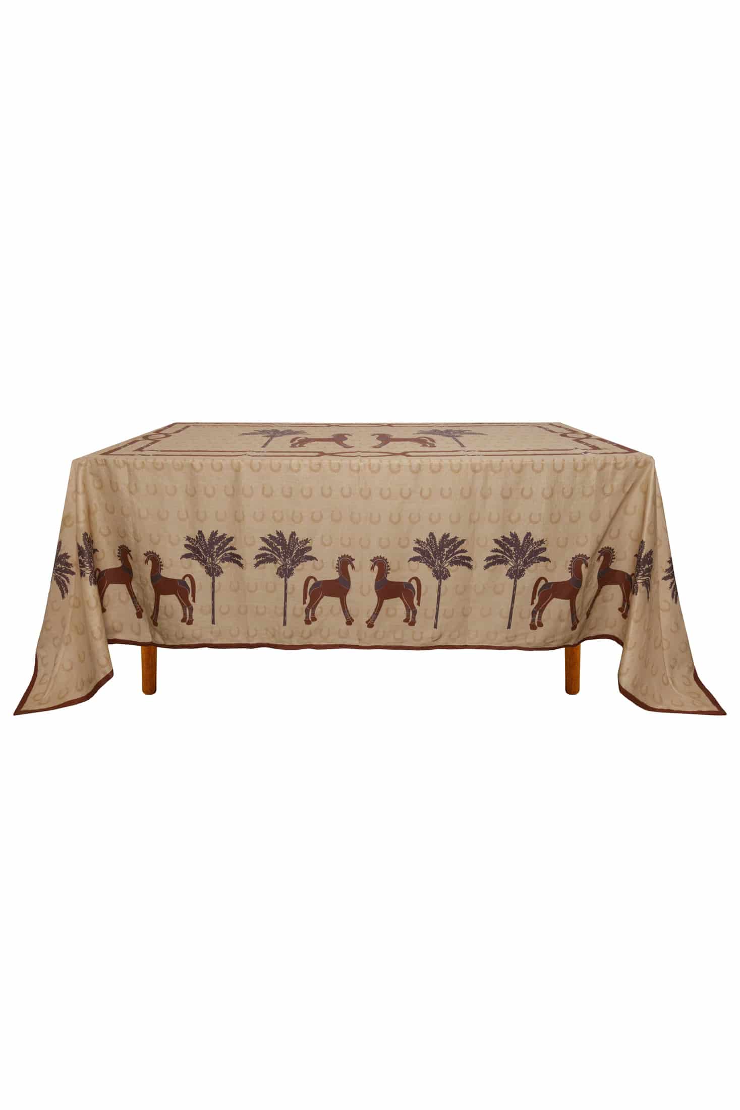 Solana Horses Linen Tablecloth  / Sand & Chocolate - miniatura 2