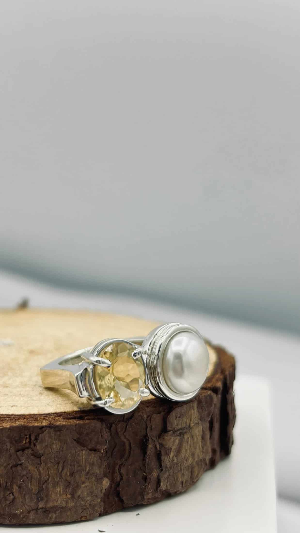 Anillo Doble Citrino y Perla Mediano Colección Armonía Dual - miniatura 3