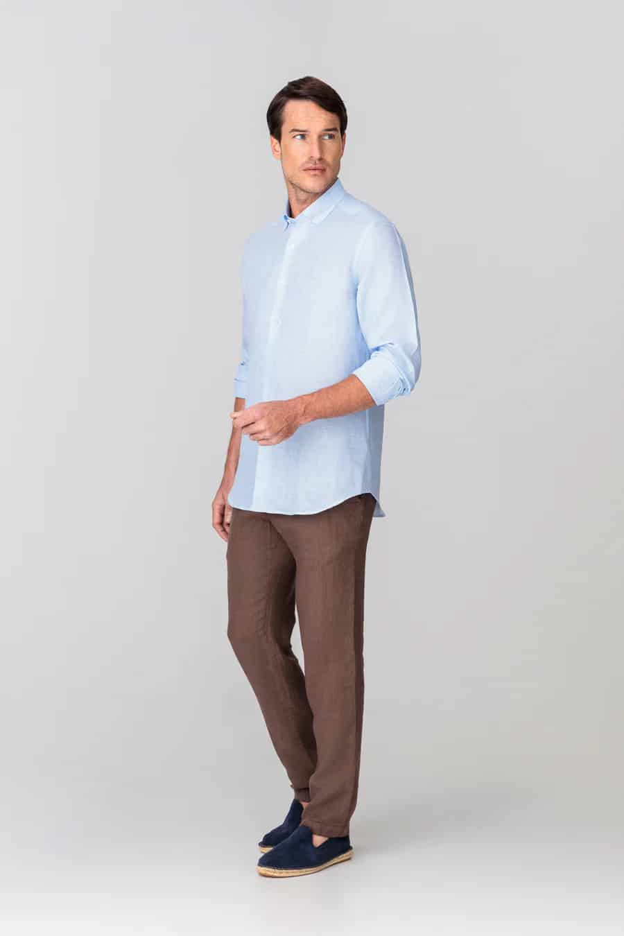 Men's linen shirt checks blue - miniatura 5