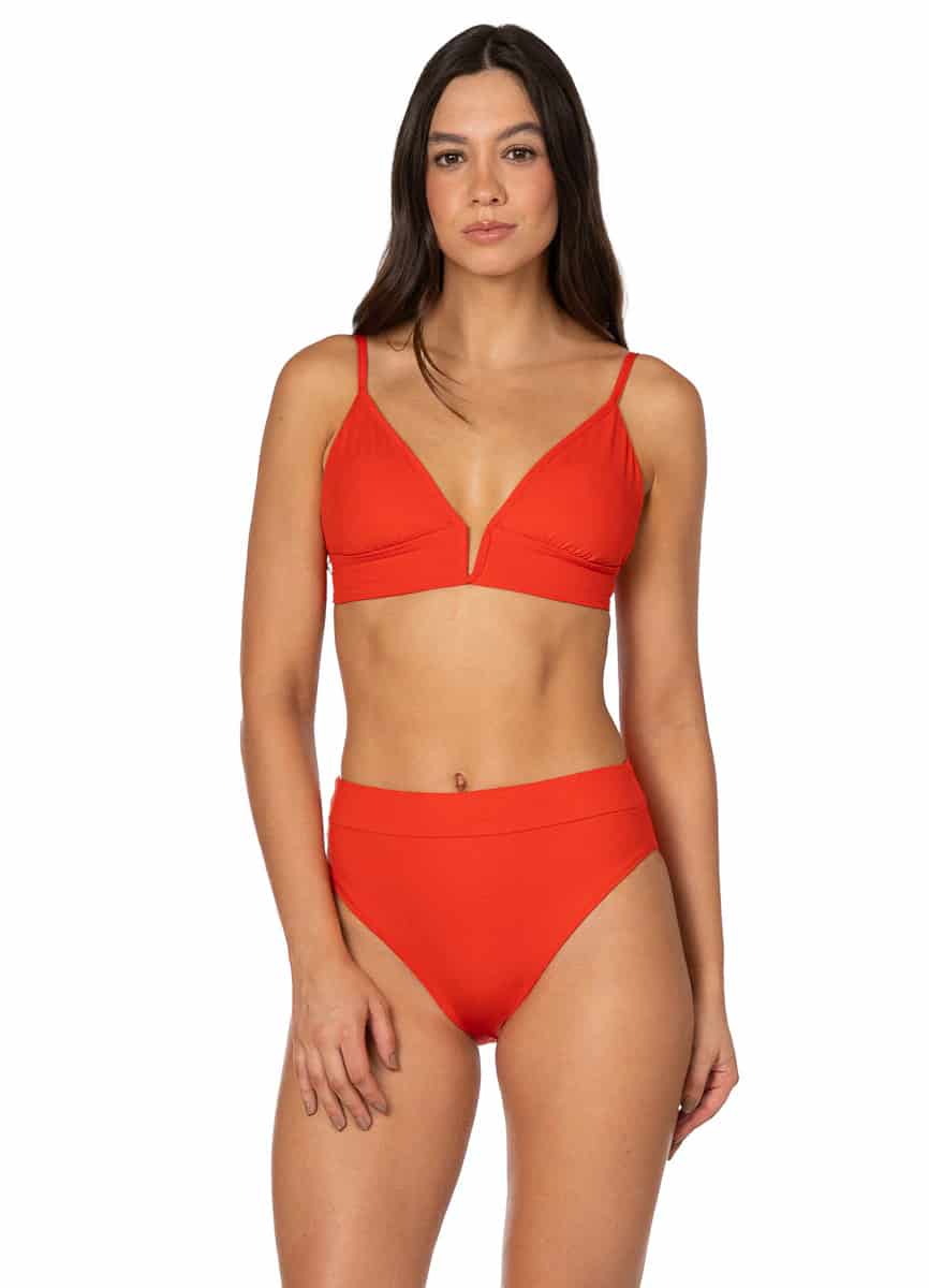 Maaji Red Camelia Parade Long Line Triangle Bikini Top - miniatura 1