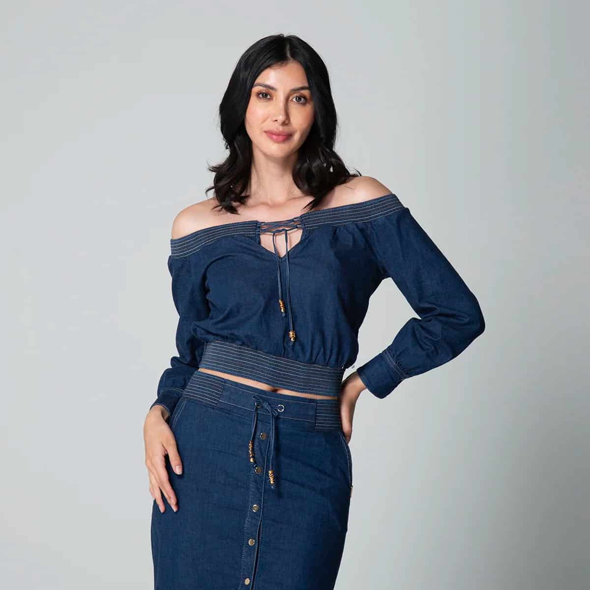 Blusa Denim Escote Bandeja Branigan - miniatura 1