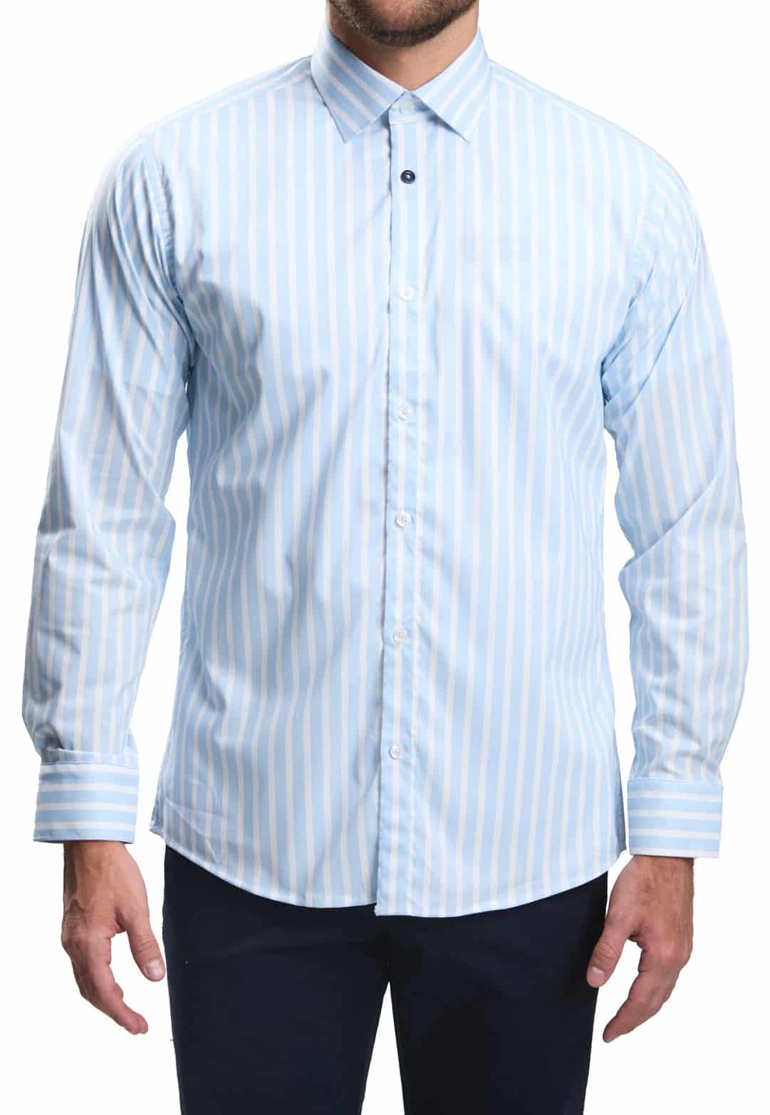Camisa casual slim fit azul a rayas blancas - miniatura 3