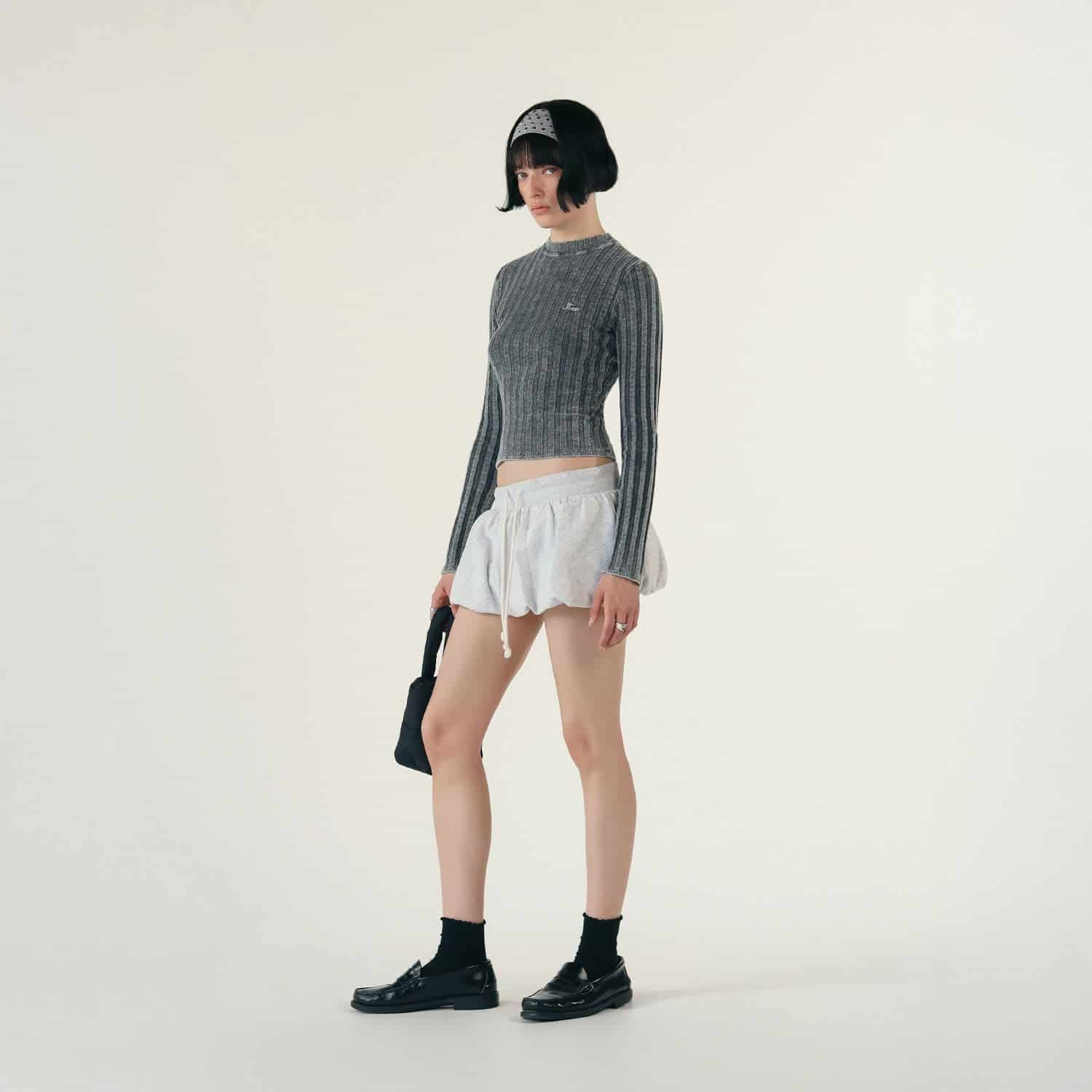 Slim Ribbed Long Sleeve - Washed Black - miniatura 3