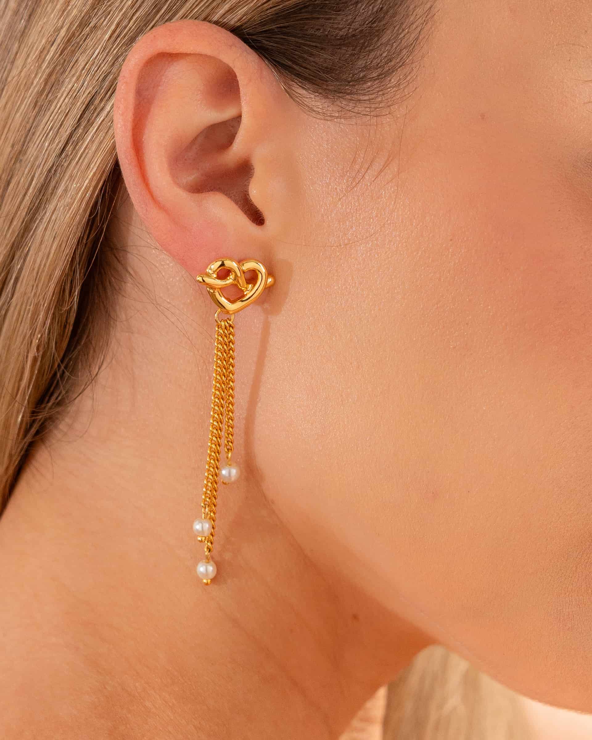 Aretes Corazón Lazo Perla - miniatura 1