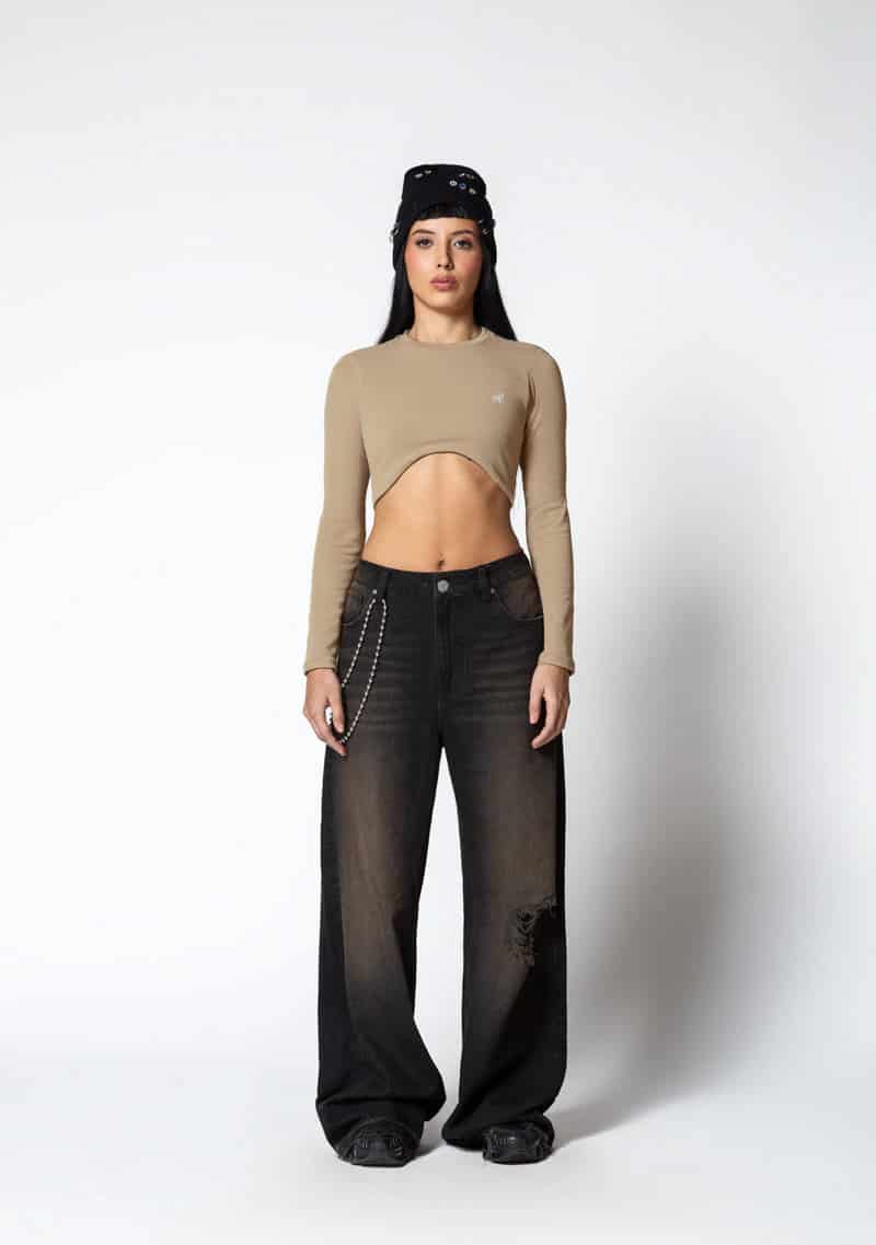 Dopamine brown Long sleeve crop top - miniatura 2