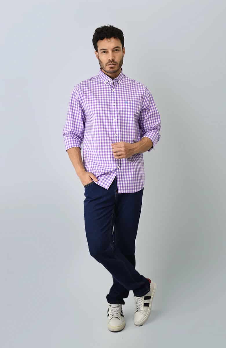 Camisa Manga Larga a cuadros Morada Para Hombre - miniatura 2