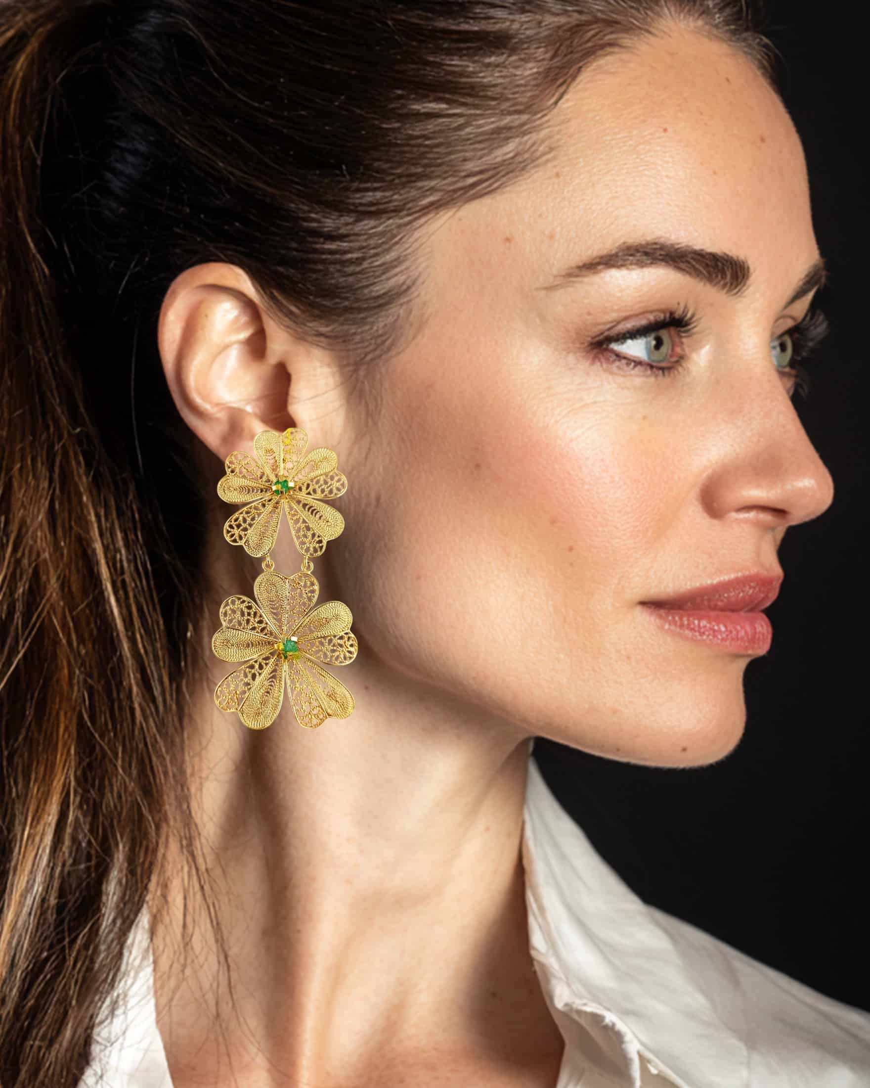 Aretes doble flor Chiara - miniatura 2