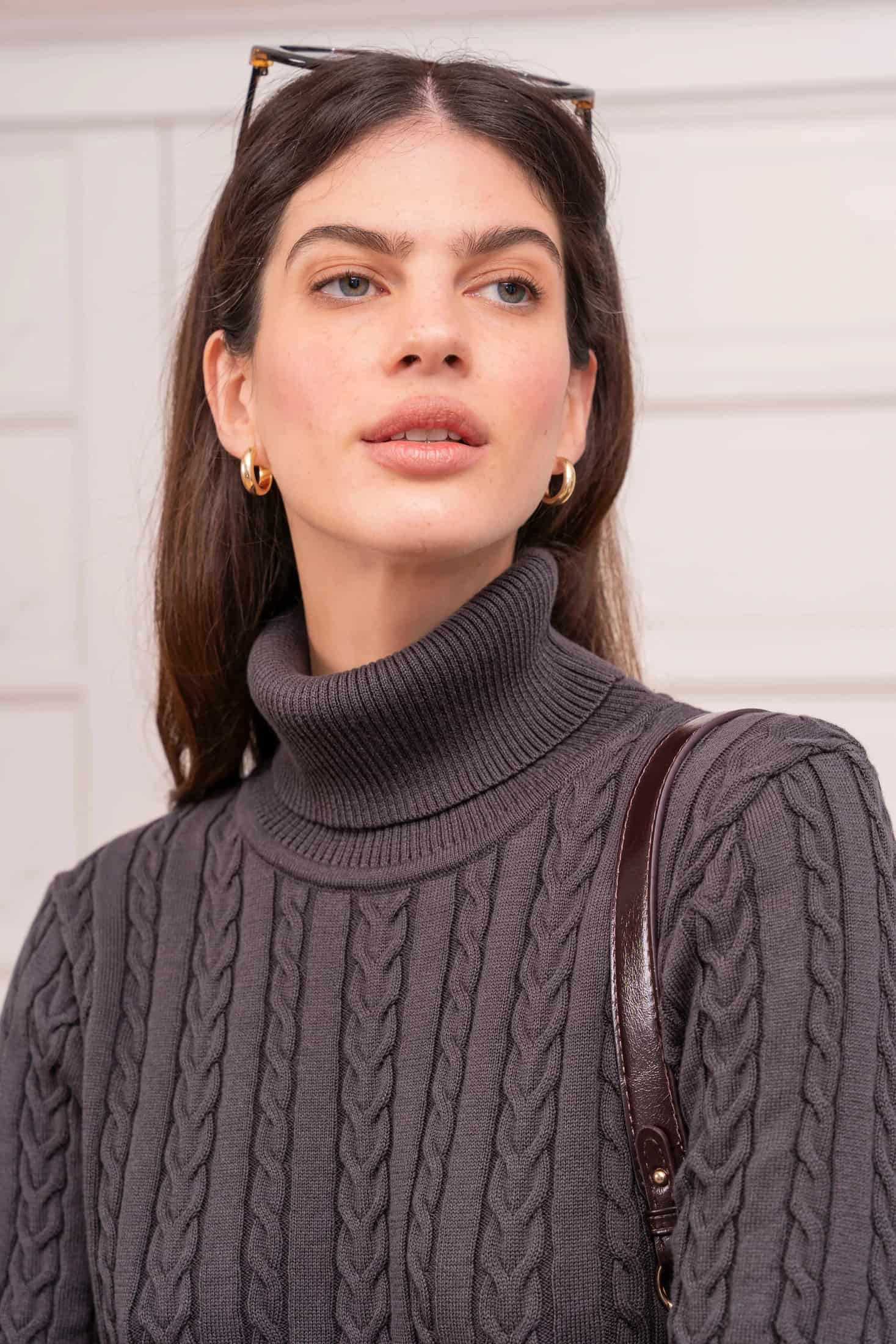 Vestido trenzado cuello tortuga Mujer Tabaco - miniatura 4