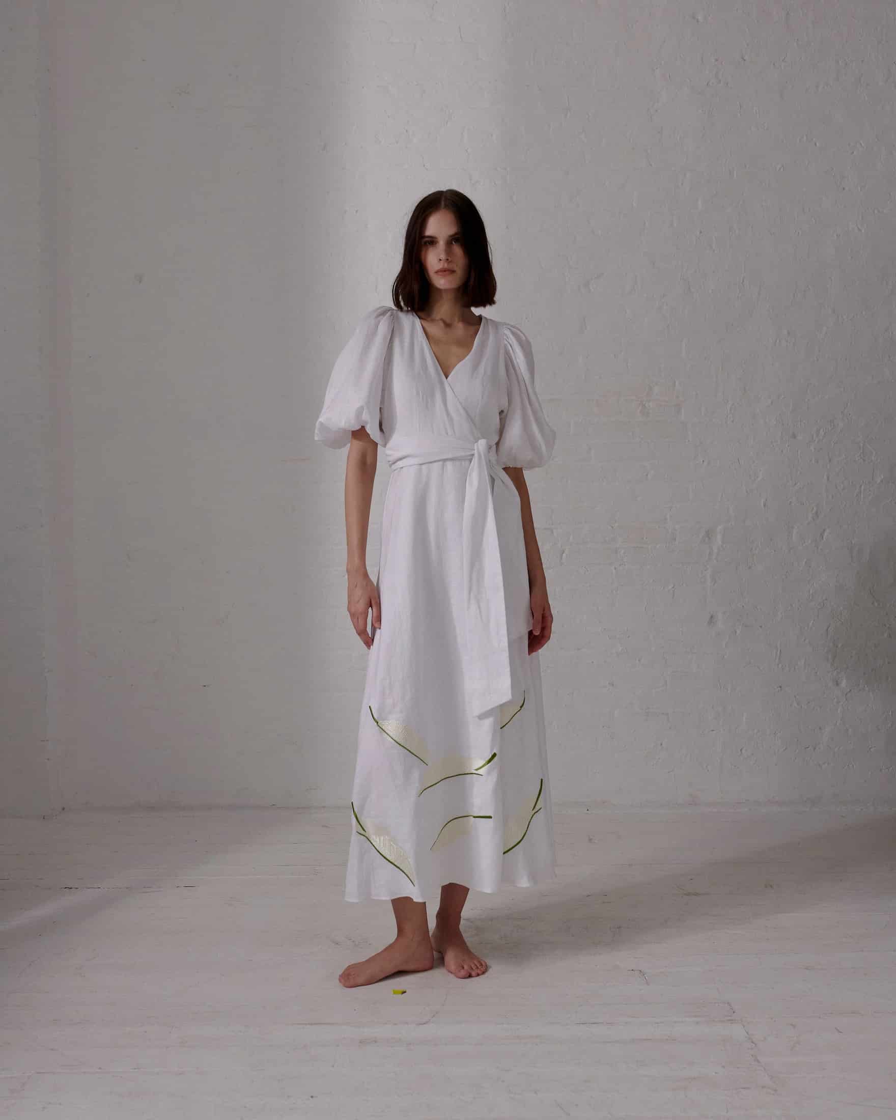 Ermita Linen Embroidered Midi Dress / White - miniatura 2