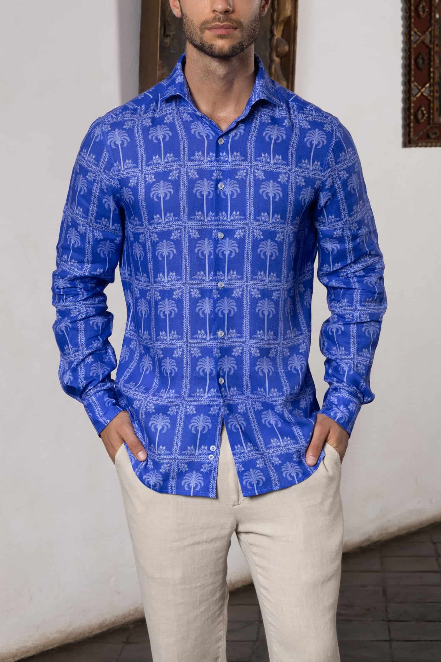 Men's linen shirt navy nurata - miniatura 3